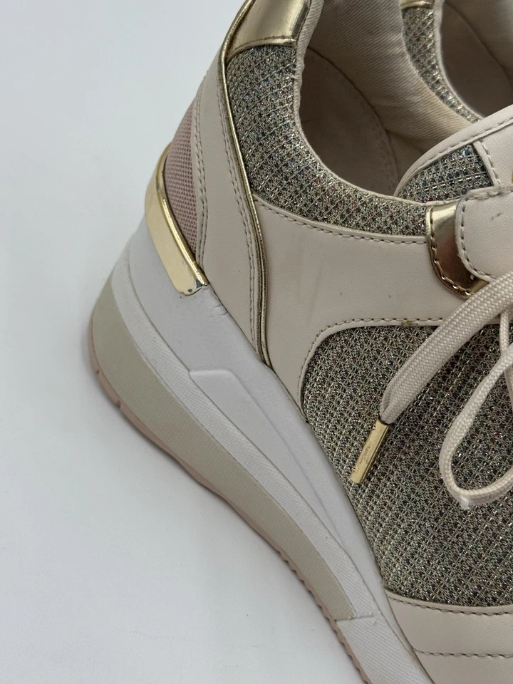 Tênis anabela feminino Michael Kors Georgie couro ouro branco e rosa tamanho 8,5 - Imagem 4 de 4