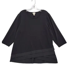 Chico's Black Tunic Top Criss Cross Layered Hem Detail 3/L