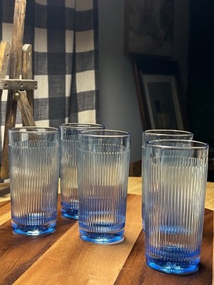 Authentic Drumshanbo Gunpowder Irish Gin Blue Highball Glasses Set of 5 