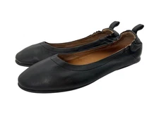 Fitflop 8.5 Black Leather Ballet Flats Elastic Back Comfort Cushioned Minimalist