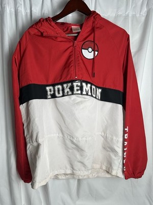 Pokémon Men s Red White Windbreaker Jacket Anime Style Fits Like Large