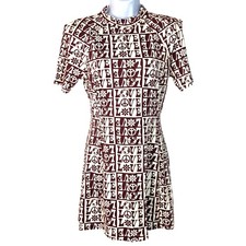 Urban Outfitters 60s Love Peace Sign Print Mia Mock Neck Mini Dress Size Medium
