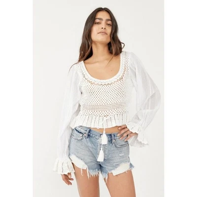 Neuf Sz Taille L Free People Megan Crochet Top Ivoire Blanc Victorien Dos Ouvert - Photo 1/4