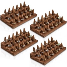 Wood Ring Display, 4 Pcs Ring Display Stand, 18 Fingers Ring Holder, Wood Jew...