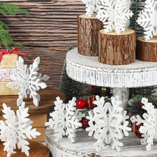 16 Pcs Christmas Snowflake Wooden Decor Winter 3D Snowflake Tabletop Sign Chr...