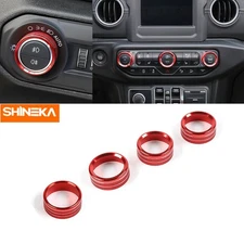 4*Red Air Conditioner+Headlight Switch Knob Ring Cover Trim for Jeep Wrangler JL
