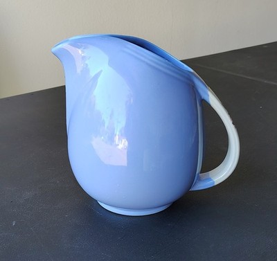 Vintage Hall China Co. 'Rose Parade' Streamline Pitcher, c.1940s 8'' Blue