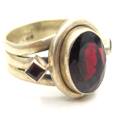 Schöner großer Designer Ring 925er Silber Granat Silver Jewelry Garnet Vintage