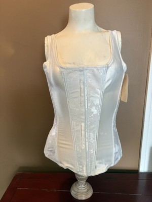 Vintage White Satin Corset Top   NEW with Tags   Lace-Up Back   DeadStock  SZ 32