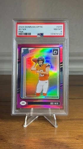 2024 Donruss Optic #209 Bo Nix PINK Rated Rookie PSA 8