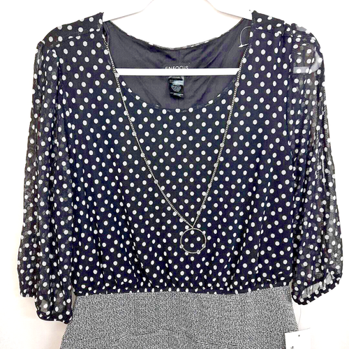 Mini abito vintage Y2K Enfocus trasparente a pois taglia 14P nero bianco grigio nuovo con etichette - Foto 3 di 19