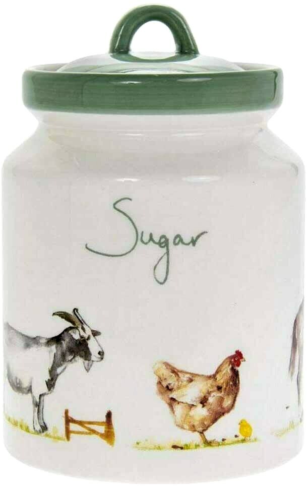 Sugar Canister Fine China Storage Container Farmyard Air Tight Lid Ceramic  Pot