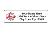 30 BELIEVE CHRISTMAS PERSONALIZED RETURN ADDRESS LABELS 1 in X 2.625 in