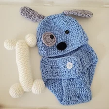 Crochet Newborn Dog outfit, Newborn Photography Outfit, Crochet Blue Dog Outfit