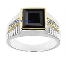 Natural Black Onyx  CZ Gemstones with 925 sterling Silver Gold Plated Ring Ct5