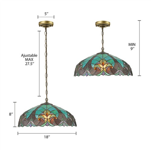 Tiffany Style Blue Stained Glass Pendant Light Flower Dome Shape Hanging Lamp - Picture 3 of 9