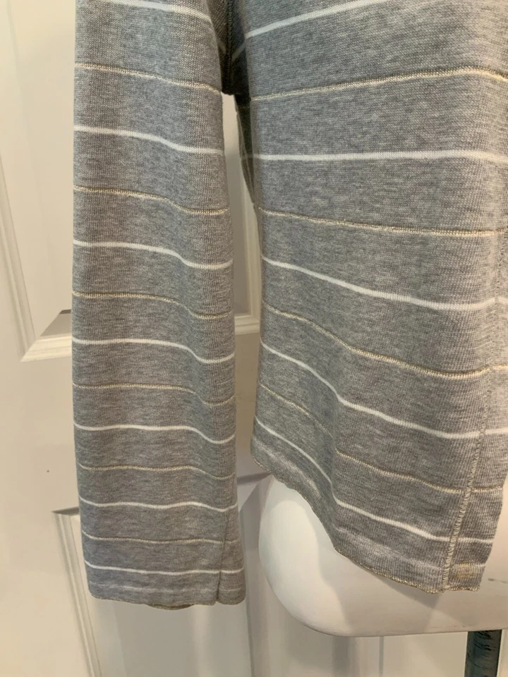 Rivamonti by Brunello Cucinelli Gray, White & Gold Striped Cardigan, Size Small - Image 3 of 4