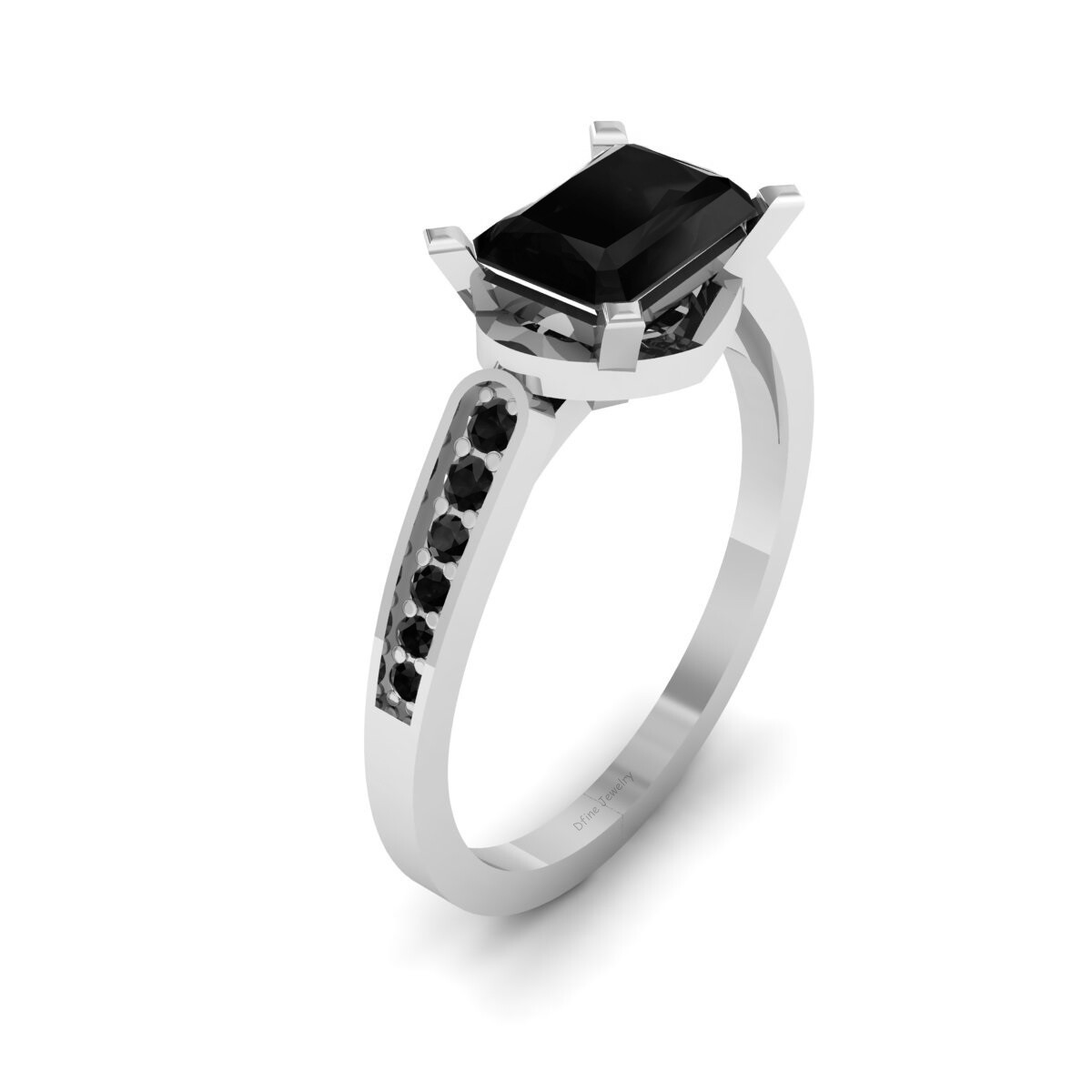 Radiant Cut Black Onyx Engagement Ring Womens 925 Sterling Silver