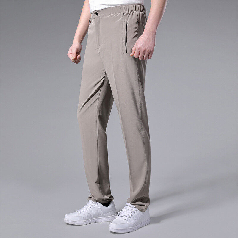 Men Stretch Straight Leg Pleated Dress Pants Formal Elastic Waist Suit  Trousers