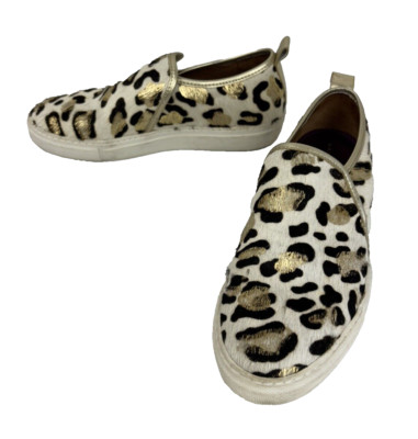 Air & Grace Calf Hair Slip-on Sneakers EU 39/US 8 Animal Print Gold Accents