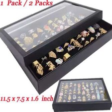 1-2Pack Ring Display Tray with Cover Case 100 Slot Jewelry Organizer Earrings US