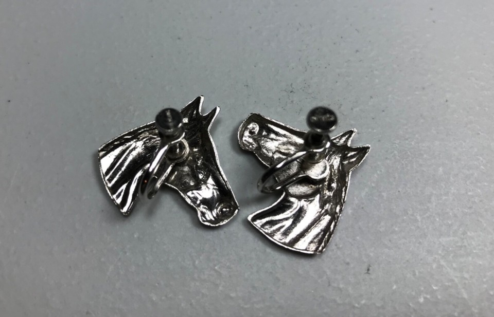 Equestrian Horse Head Sterling Silver Screw Back Earrings Vintage eBay