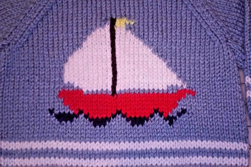 Nuevo Suéter Pullover Manga Raglán Velero Bebé Niño Tejido a Mano 3M a 5T Foto 2 de 4