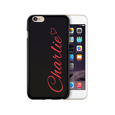 Personalised Initial Phone Case;Red Heart Name on Black TPU Soft Phone Cover