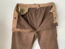 Vintage French Workwear Pants Brown Cotton Trousers 1950s 43 inch waist