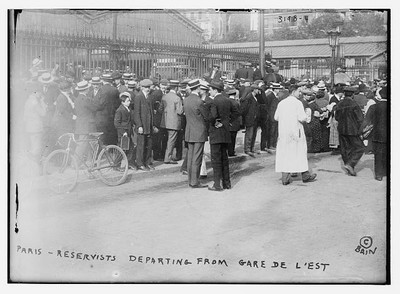 Paris,France -- reservists departing from Gare de L'est,bicycle,men,child,Bain