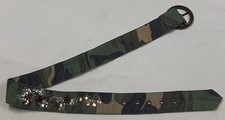 Vintage Green Camo Camouflage Embellished Beaded Curved Belt Women's Size S-M