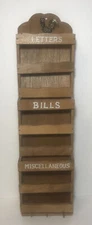 Vintage 3 Tier Wooden Wall Organizer Letters Bills Miscellaneous Key Holder