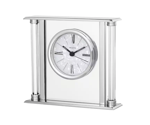 Bulova Tischuhr massiv silber Metallgehäuse nicht tickend römische Ziffern 6,13 Zoll H - Bild 1 von 2
