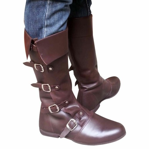 BOTTES MÉDIÉVALES EN CUIR CHAUSSURES RENAISSANCE HOMMES VIKING S MARRON