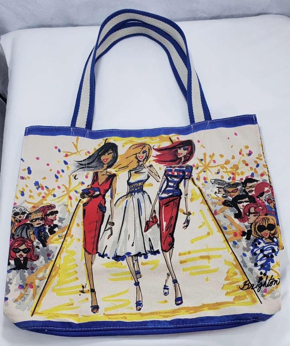 Brighton Runway Model Heart USA Canvas Designer Tote Bag Purse Red White &  Blue