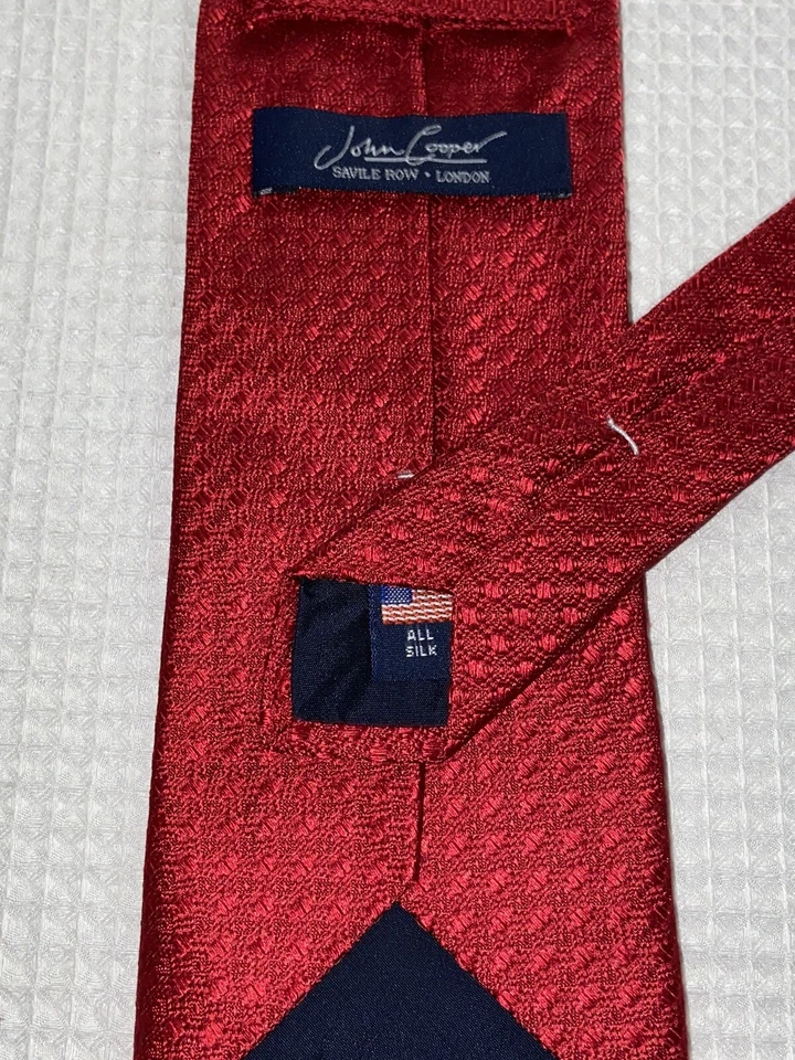 John Cooper Savile Row Silk Tie Red Textured Geometric Made in Italy Election - Image 3 of 4