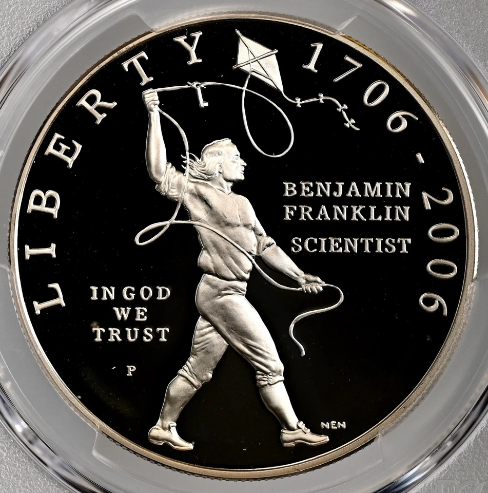 2006-P $1 FRANKLIN SCIENTIST PROOF SILVER DOLLAR COMMEM PCGS PR70 DCAM #49028584 - Image 2 of 4
