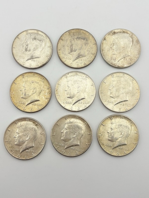 1964 Kennedy Half Dollar 90% Silver 50C Lot Of 9