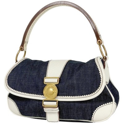 Miu Miu Logo Shoulder Bag Shoulder Bag canvas Navy blue White 