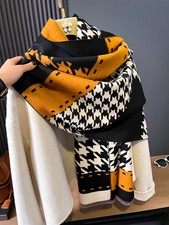 Damen Kaschmir Schal Winter Warm Hahnentritt mit Quasten Groß Elegant