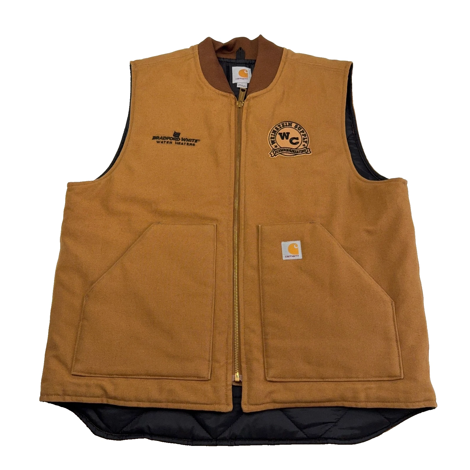 Carhartt Duck Insulated Vest Mens Large V01-BRN Brown Quilted Lined Workwear