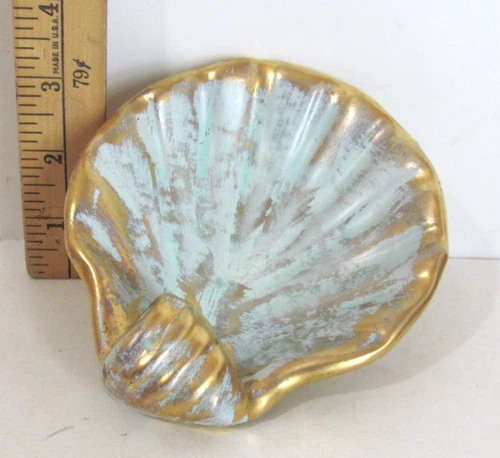 Vintage Stangl Pottery 5" Clam Shell Trinket Dish Hand Painted Antique Gold 4037
