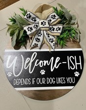 Welcome Sign Welcome-ish Front Door Sign Funny Wreaths Hanging Wooden Plaque