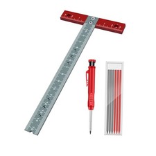 Red Aluminum Alloy T Square with Pencil and Refill Set for Craft and Workshop