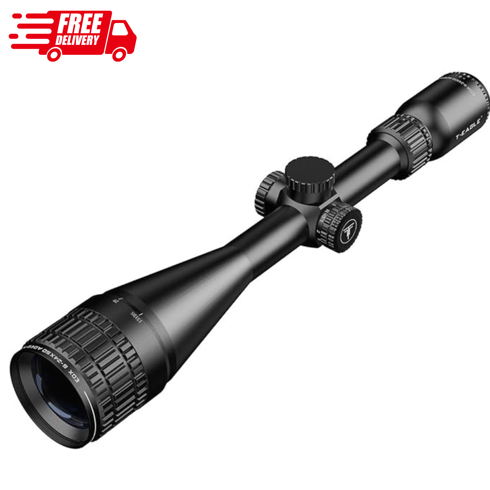 Rifle Scope EOX 6-24x50 AOEG-M Red Green Illuminated Rangefinder SFP Ring Mounts