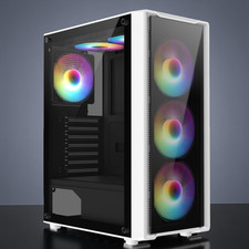 Gaming PC Case 6 x ARGB LED Fans ATX Mid Tower Full Tempered Glass Panels NEW UK