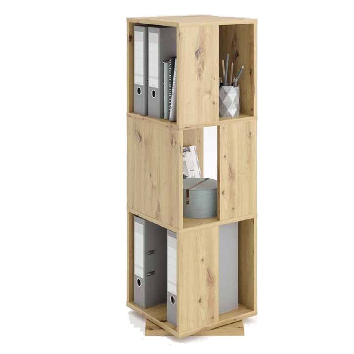 Étagère pivotante 3 compartiments chêne clair de 108cm pour salon