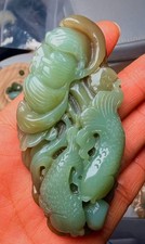 Hetian Jade Anhänger Blau Zuckerfisch Lotus 和田玉新疆蓝糖莲年有鱼