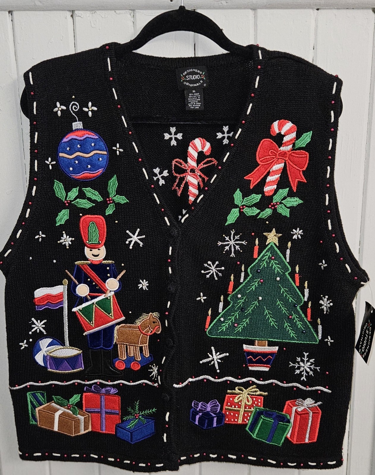 Vtg Designers Studio Originals Christmas Vest BNWT Sz XL Busy Colorful 80s