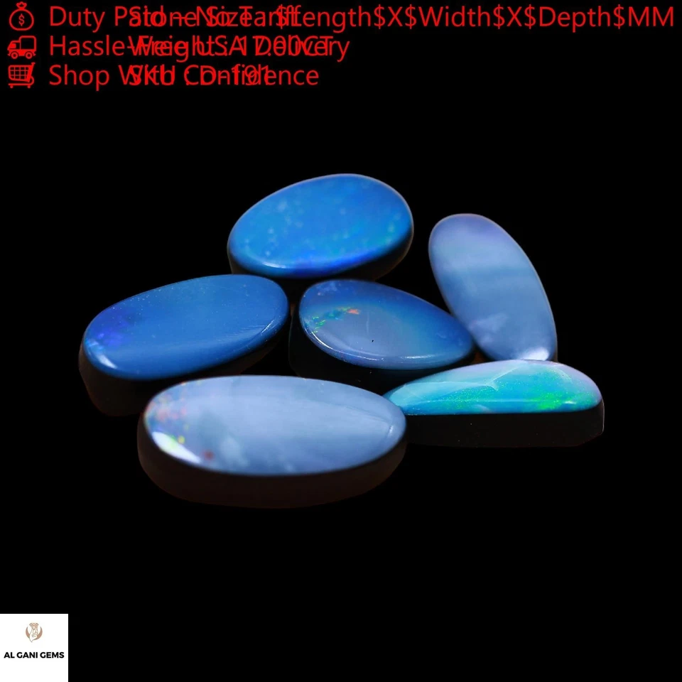 Lab-Created Mix Doublet Opal Cabochon 6 Pcs Lot 17.00 Cts 6X10X3 mm TO 7X15X4 mm - Image 4 of 4